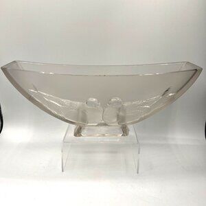 Verlys Console Bowl Boat Shape French 30s Artdeco Frosted Glass Bird Dove Signed